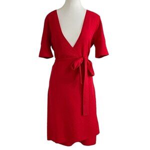 NWT DIANE VON FURSTENBERG DEPT RAY RED WRAP HONEYCOMB KNIT DRESS - S